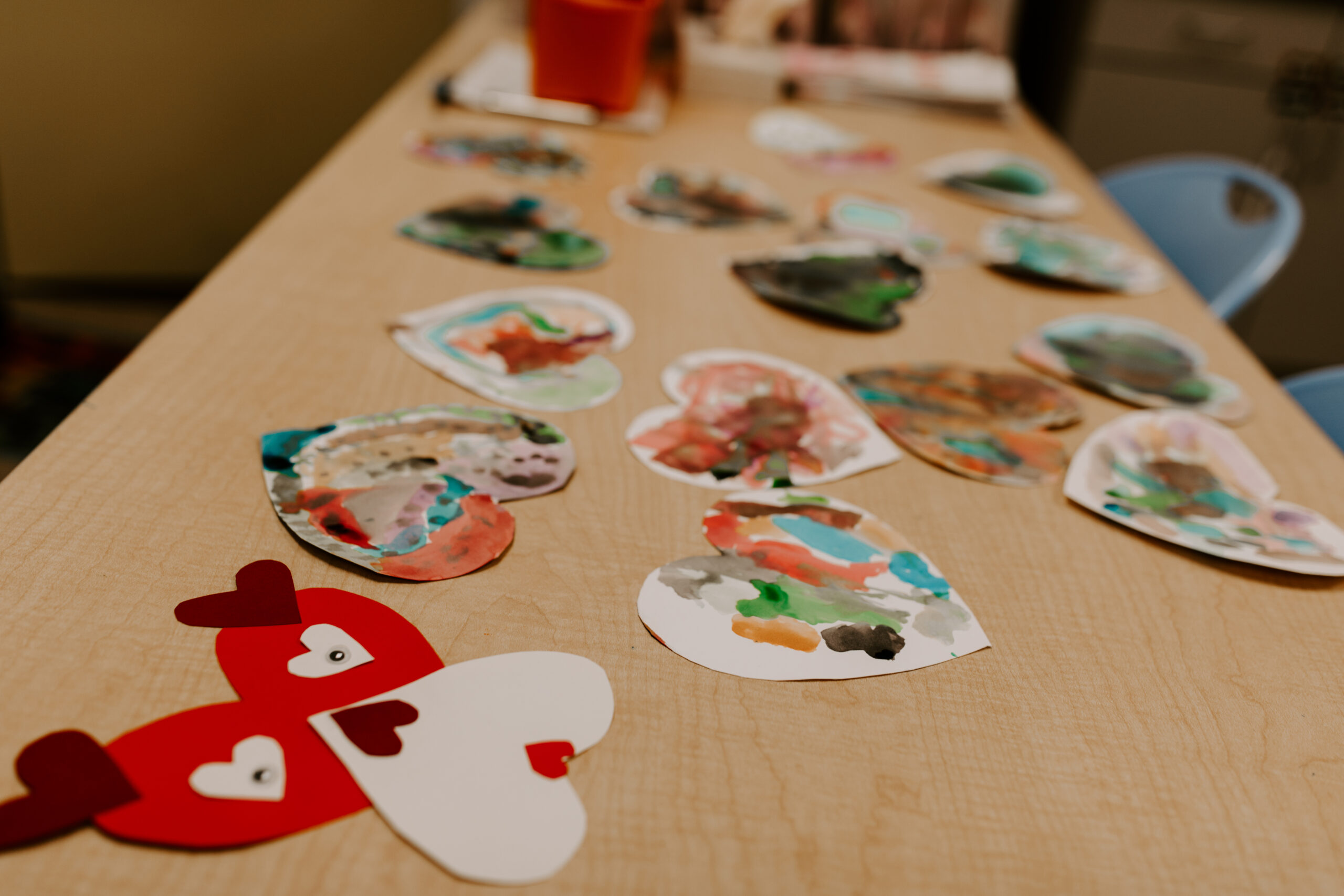 cut out hearts decorated by students